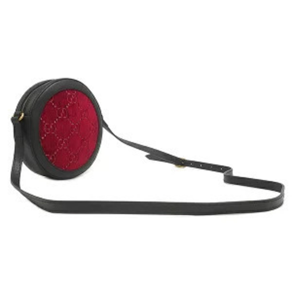Gucci Velvet Round GG Logo Black Shoulder Red Bag Leather